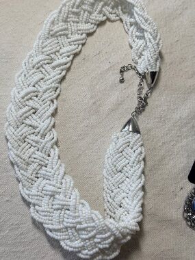 Hand-Braided White Seed Bead Statement Necklace